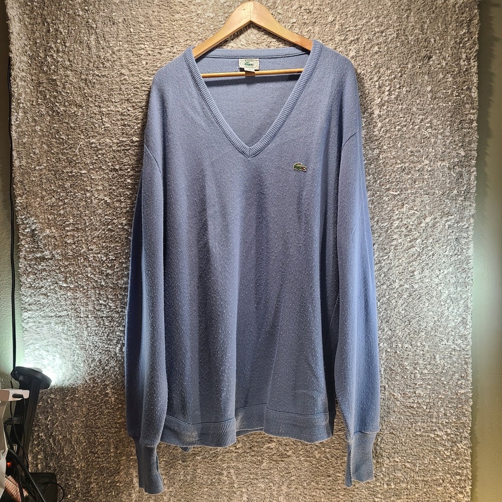 Vintage Izod Lacoste V-neck Pullover Sweater XL Blue Acrylic Made In USA Grandpa